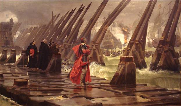 Cardinal Richelieu at the siege of La Rochelle, 1628 (Henri Mott) (1847-1922) painted in 1881,  Musée d